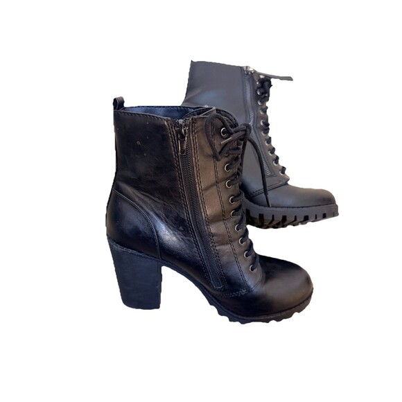 Soda Black Faux Leather Lace Up Combat Boots Side Zip Witchy Gothic Women's Sz 8 - Picture 4 of 16
